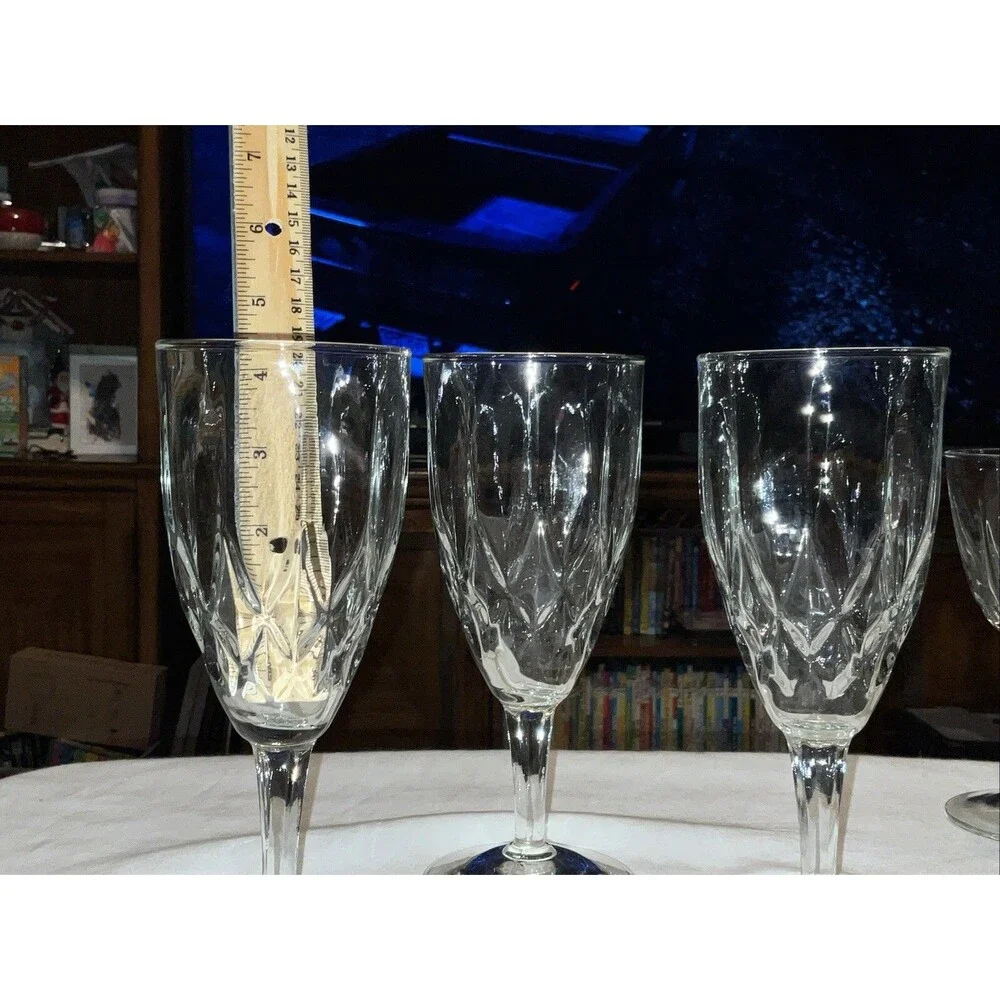 Anchor Hocking Glass CROWN POINT Diamond Champagne Footed Tumbler Goblet 1970’s